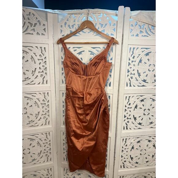 House of CB Faye Rose Satin Pleated Midi Dress Size S Small - Picture 3 of 8